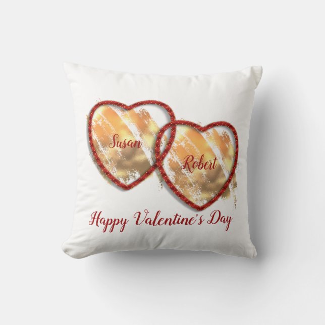 Modern Love Couple Dual Heart Happy Valentines Day Cushion (Front)