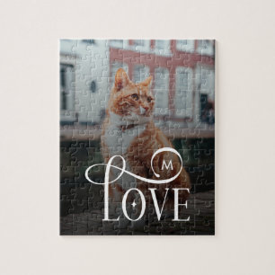 Modern Love Custom Cat Pets Photo Monogram Jigsaw Puzzle