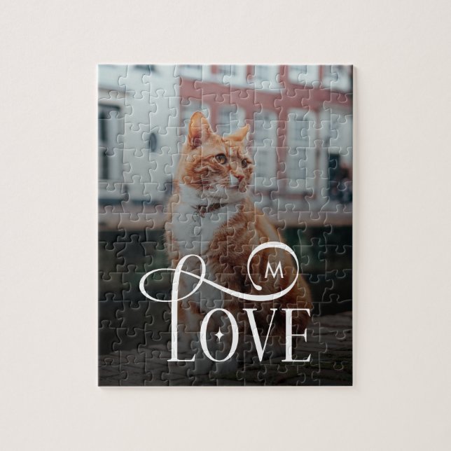 Modern Love Custom Cat Pets Photo Monogram Jigsaw Puzzle (Vertical)