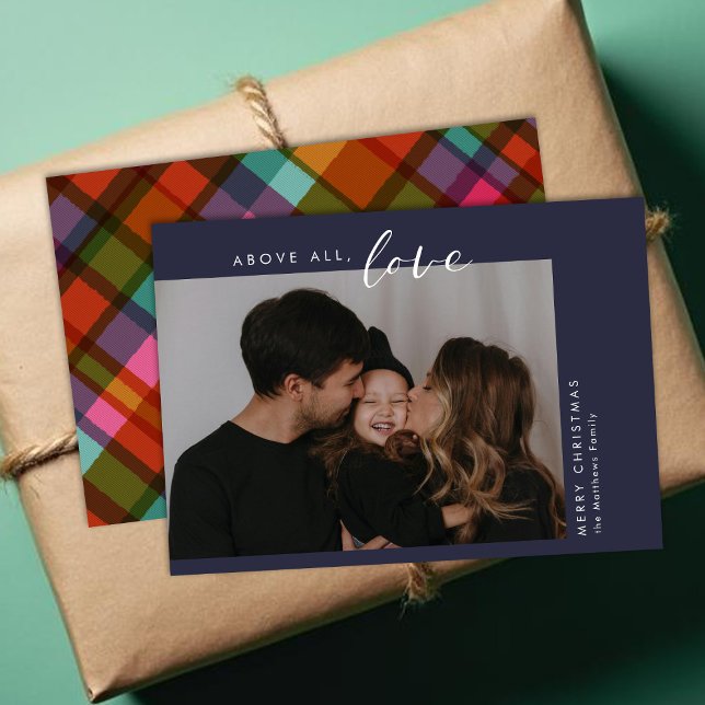 Modern Love Custom Colour Plaid Photo Christmas Holiday Card (Creator Uploaded)