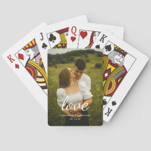 Modern 'Love' Custom Couple Photo & Names Playing Cards