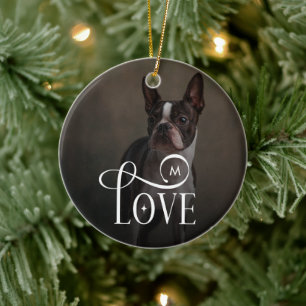 Modern Love Custom Dog Pets Photo Monogram Ceramic Ornament