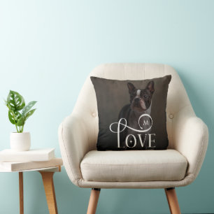 Modern Love Custom Dog Pets Photo Monogram Cushion
