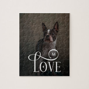 Modern Love Custom Dog Pets Photo Monogram Jigsaw Puzzle