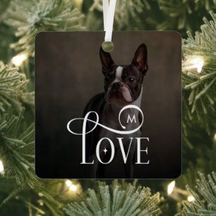 Modern Love Custom Dog Pets Photo Monogram Metal Tree Decoration