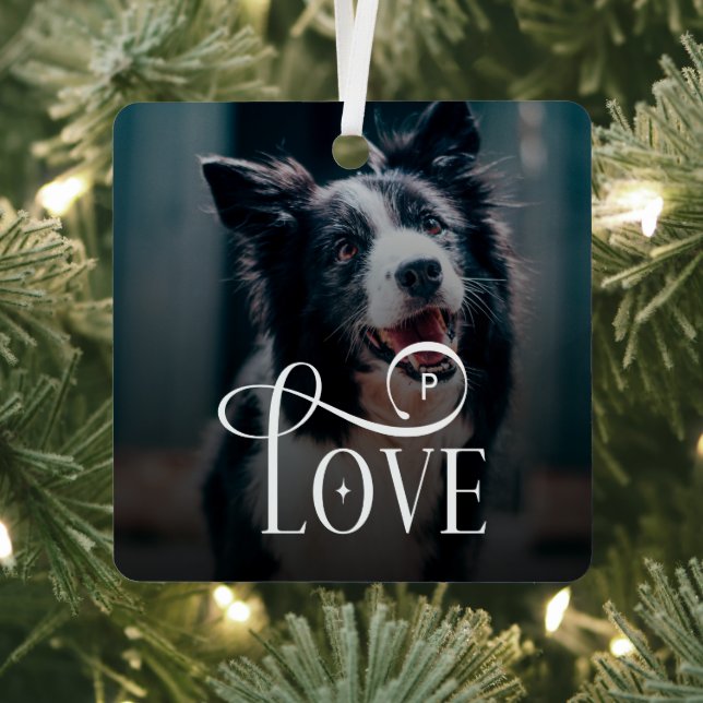 Modern Love Custom Dog Pets Photo Monogram Metal Tree Decoration (Insitu)