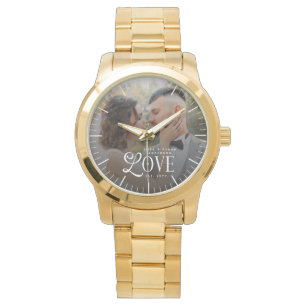 Modern Love Custom Name Year Couples Wedding Photo Watch