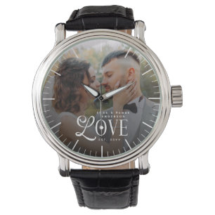 Modern Love Custom Name Year Couples Wedding Photo Watch