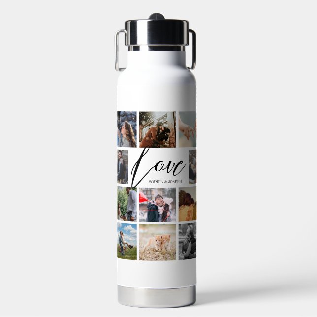 Modern Love custom photo collage Valentine couple Water Bottle (Front)