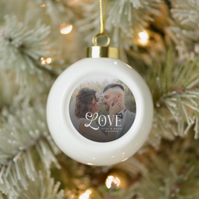 Modern Love Custom Wedding Photo Couples Ceramic Ball Christmas Ornament (Tree)