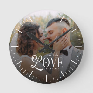 Modern Love Custom Wedding Photo Couples Keepsake Round Clock