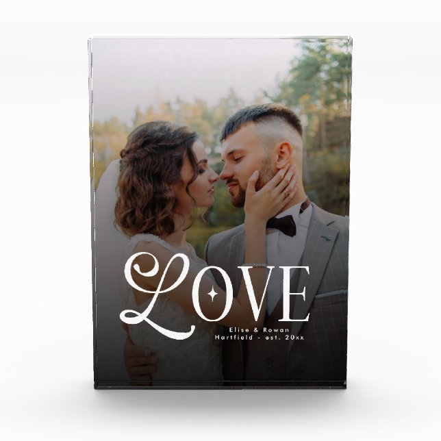 Modern Love Custom Wedding Photo Couples Monogram Block (Front)