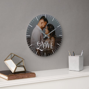 Modern Love Custom Wedding Photo Couples Monogram Large Clock
