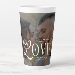 Modern Love Custom Wedding Photo Couples Monogram Latte Mug