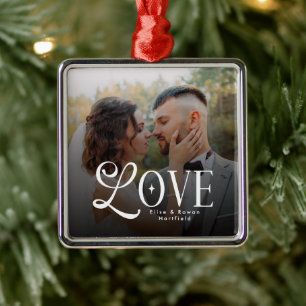 Modern Love Custom Wedding Photo Couples Monogram Metal Ornament