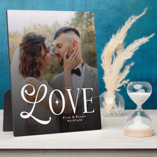 Modern Love Custom Wedding Photo Couples Monogram Plaque (Side)