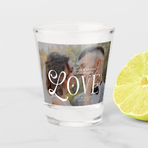 Modern Love Custom Wedding Photo Couples Monogram Shot Glass