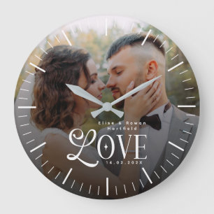 Modern Love Custom Wedding Photo Couples Newlyweds Large Clock