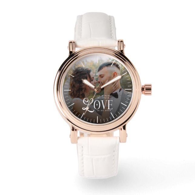 Modern Love Custom Wedding Photo Couples Newlyweds Watch (Front)