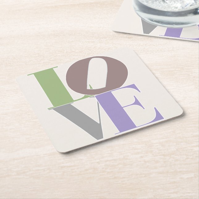 Modern Love Custom Wedding  Square Paper Coaster (Angled)
