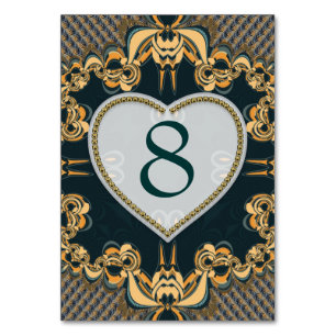 Modern Love Decor Lace Teal Gold Table Number Card