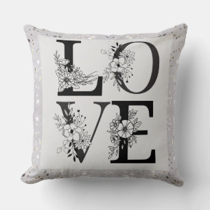 Modern LOVE floral silver glitter valentine's  Cushion