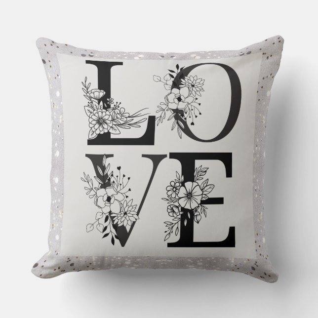 Modern LOVE floral silver glitter valentine's  Cushion (Front)