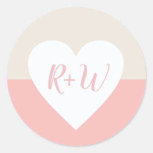 modern love heart initials minimalist pink classic round sticker