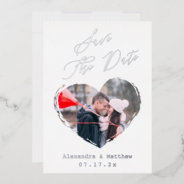 Modern Love Heart Outline Photo Save The Date (Envelope)