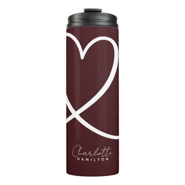 Modern Love Heart Personalised Aubergine White Thermal Tumbler (Front)