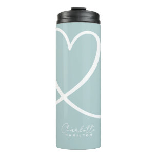 Modern Love Heart Personalised Mint Green White Thermal Tumbler