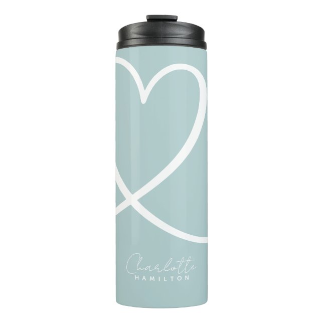 Modern Love Heart Personalised Mint Green White Thermal Tumbler (Front)