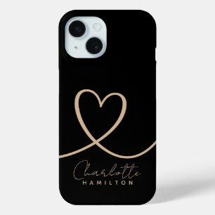 Modern Love Heart Personalised Name Black Tan iPhone 15 Case