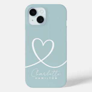 Modern Love Heart Personalised Name Green White iPhone 15 Case