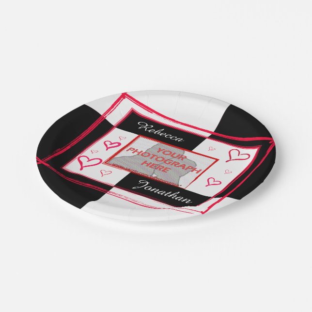 modern love heart photo frame paper plate (Angled)
