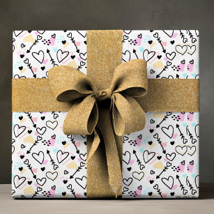 Modern Love Heart Trendy Romantic Doodle Pattern Wrapping Paper
