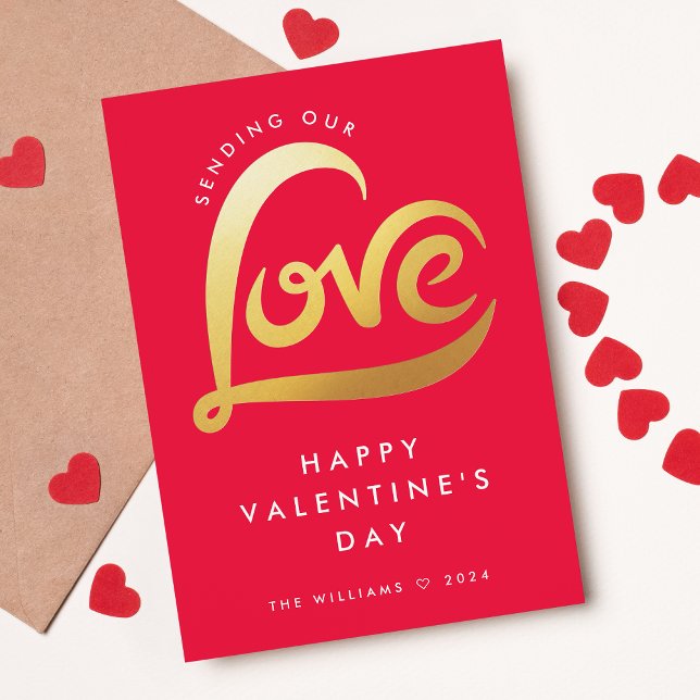 Modern Love Heart Valentines Day Photo Foil Holiday Card (Creator Uploaded)
