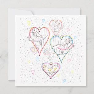 Modern Love Hearts and Birds Pattern Holiday Card