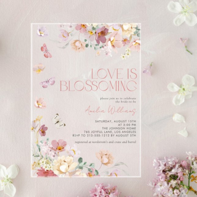 Modern Love is Blossoming Pink Bridal Shower Acrylic Invitations (Creator Uploaded)