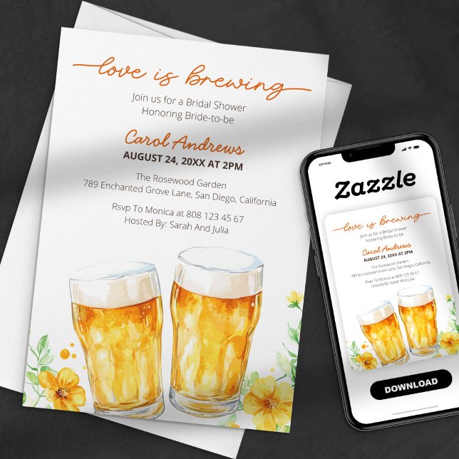Modern Love is Brewing Floral Beer Bridal Shower Invitation (Creator Uploaded)