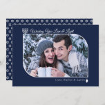 Modern Love & Light Hanukkah Wishes Photo Holiday Card<br><div class="desc">Theme Parties' modern Hanukkah photo card design features a navy blue backdrop for your favourite holiday photo set in a modern geometric rectangle shape with two rounded corners. The reverse side is a Star of David pattern in matching white and navy blue. Change "Wish You Love & Light" to your...</div>