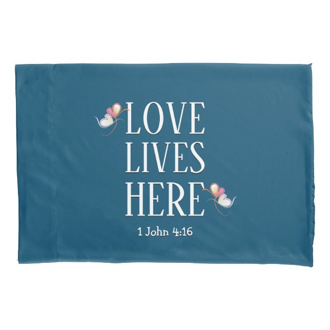 Modern | LOVE LIVES HERE Customisable | BLUE Pillowcase (Front)