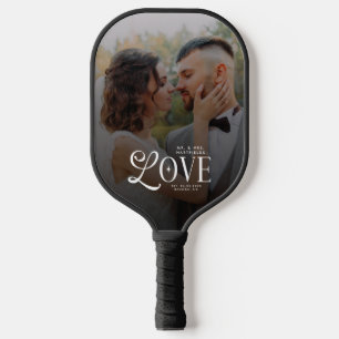 Modern Love Mr & Mrs Custom Wedding Photo Couples Pickleball Paddle