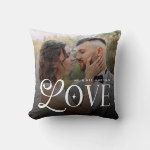 Modern Love Mr Mrs Wedding Photo Couples Monogram Cushion