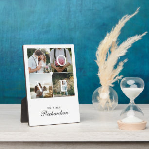 Modern Love Newlyweds Wedding Photo Collage White Plaque