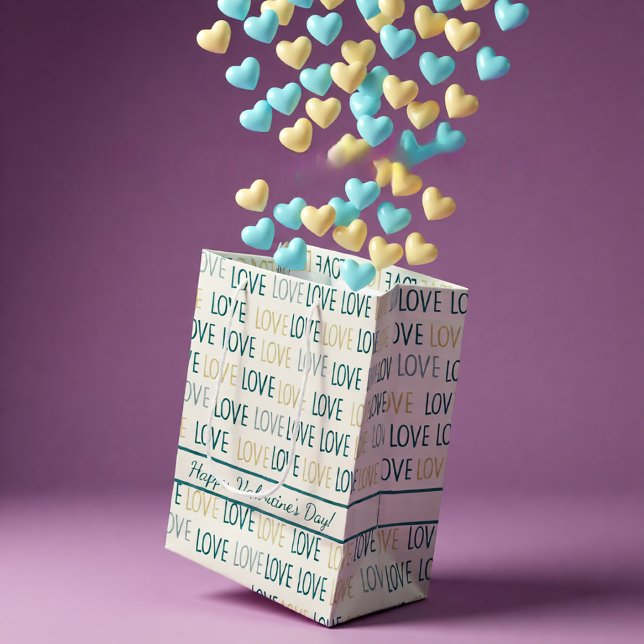 Modern LOVE Pattern in Teal and Gold with Message Medium Gift Bag (Modern LOVE Pattern in Teal and Gold with Message Medium Gift Bag)