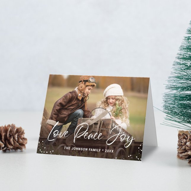 Modern Love Peace Joy 3 PHOTO Christmas Card (Creator Uploaded)