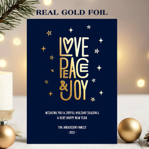 Modern Love Peace & Joy Non-Photo Christmas Foil Holiday Card