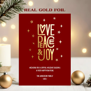 Modern Love Peace & Joy Non-Photo Christmas Foil Holiday Card