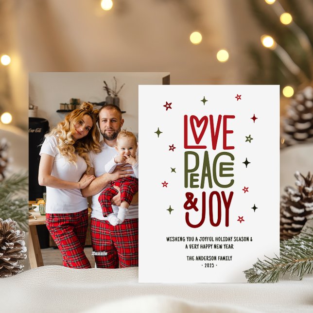 Modern Love Peace & Joy Photo Christmas / Holiday Card (Creator Uploaded)